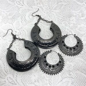 Bundle lot 2 boho style statement earrings gunmetal
